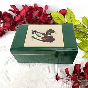 Vintage Otagiri Japan Lacquerware Mallard Duck Musical Trinket Box Green